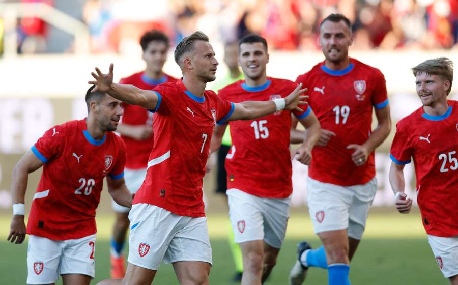 Antonin Barak celebrates scoring in the Czechs final warm-up friendly against North Macedonia