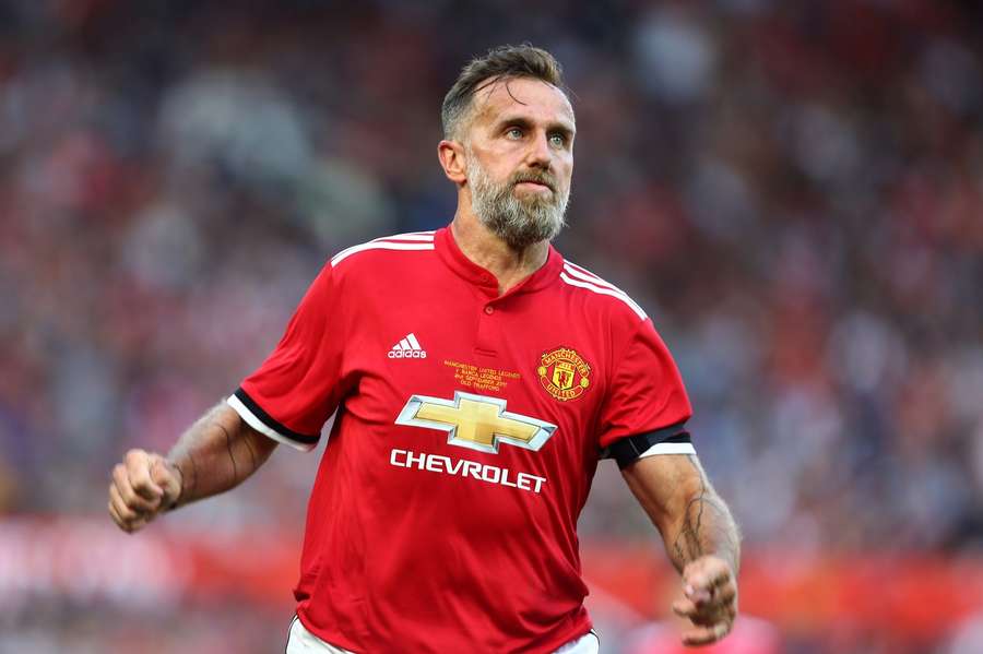 Poborský v dresu Manchesteru United během exhibičního utkání.