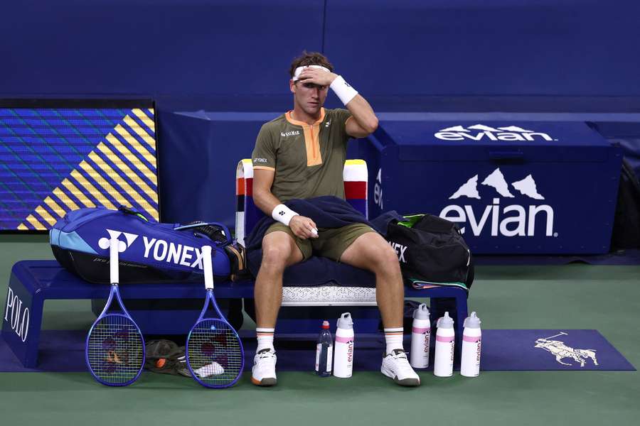 Casper Ruud în timpul primului meci de la US Open 2025 Casper Ruud în timpul primului meci de la US Open 2025