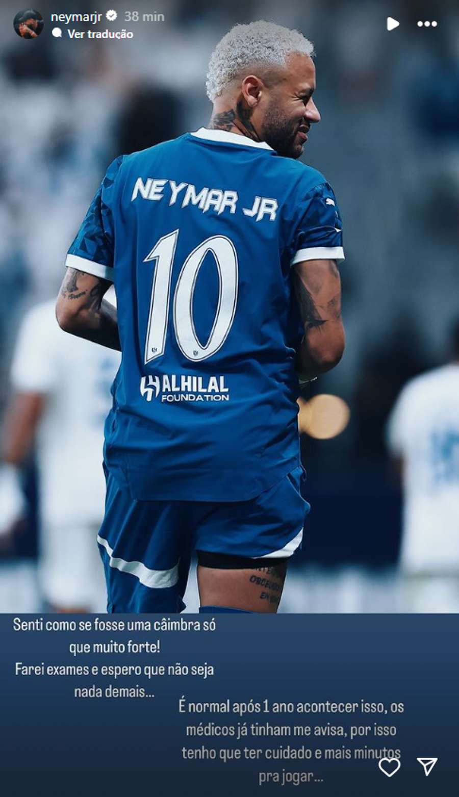 Neymar se pronunciou no Instagram após sair machucado em jogo do Al-Hilal