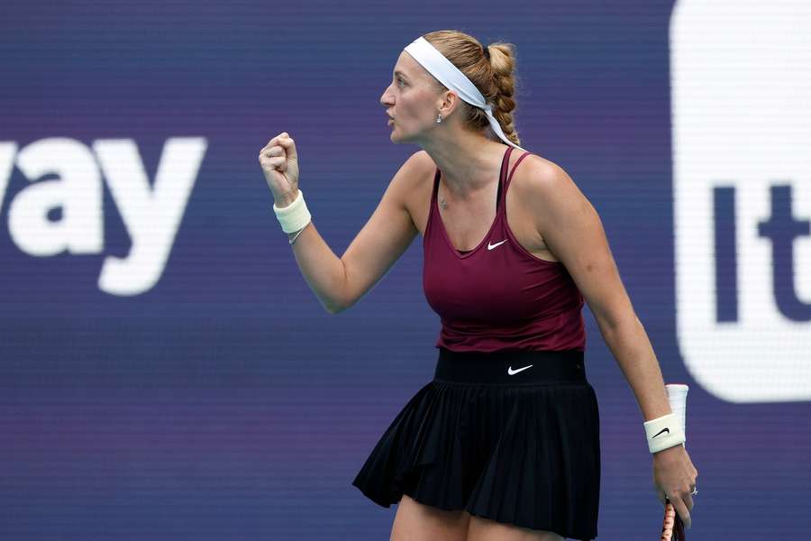 Kvitova celebrates during the match