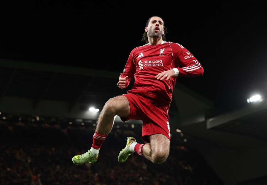 Liverpool's Dominik Szoboszlai celebrates scoring their second goal