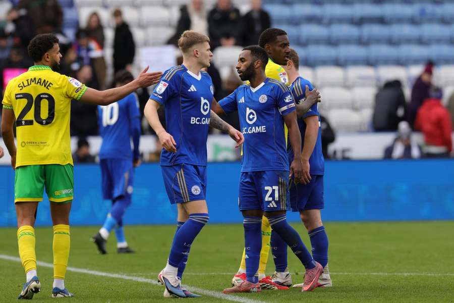 Leicester's players react to their defeat against Norwich