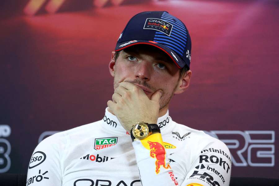 Max Verstappen looks on during Saturday's post-qualifying press conference