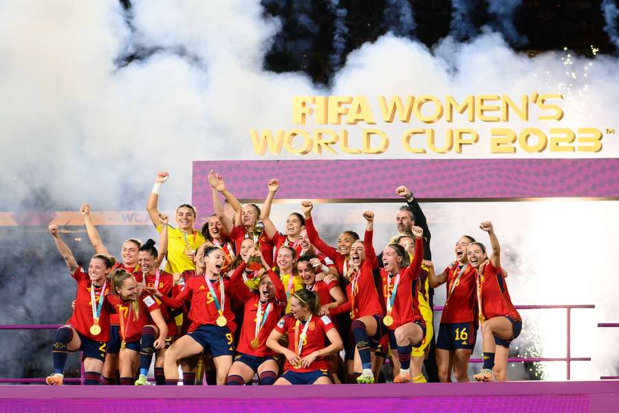 Spain lift the Women's World Cup trophy