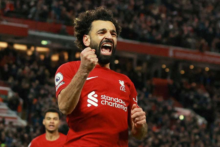 Mohamed Salah świętuje zdobycie bramki dla Liverpoolu