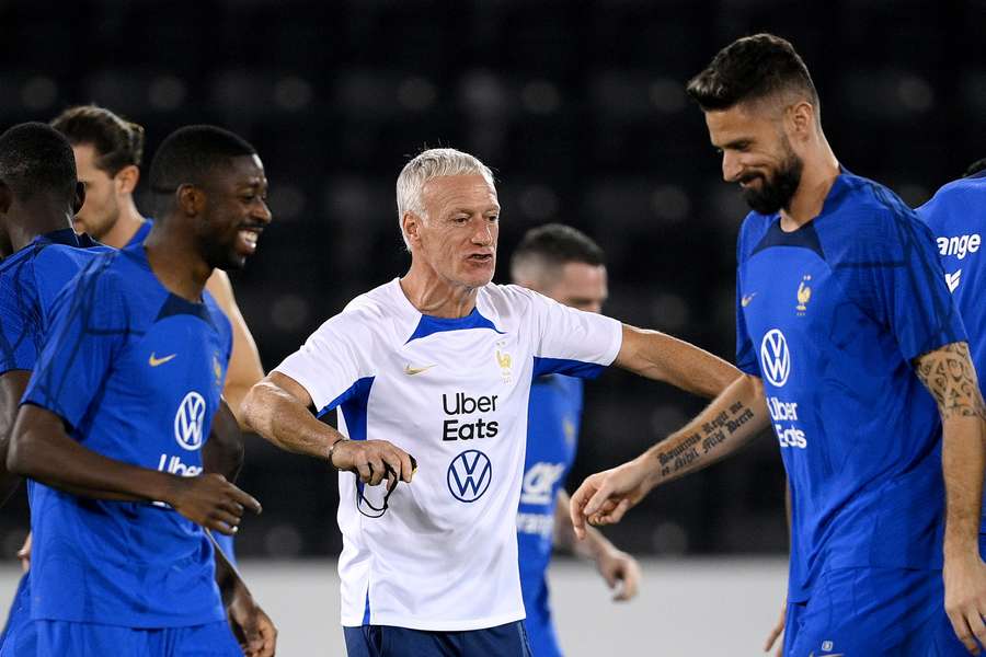 France's head coach Didier Deschamps takes a training session at the Al Sadd SC training centre in Doha