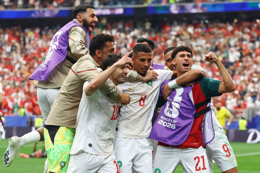 Morocco celebrate Azzedine Ounahi's second goal
