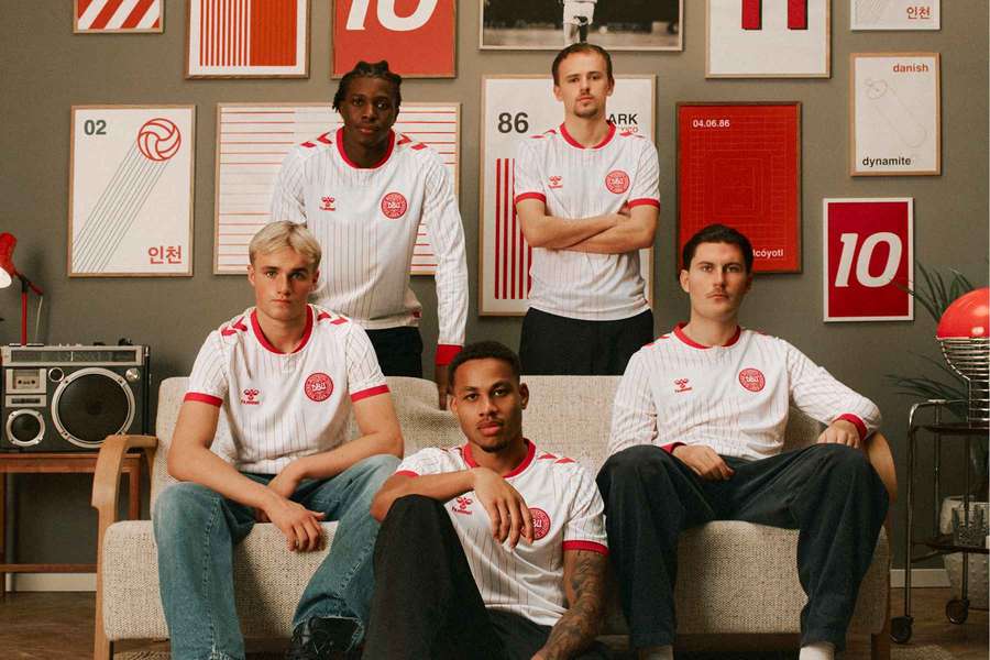 A number of the players from the Danish national team present the new jersey