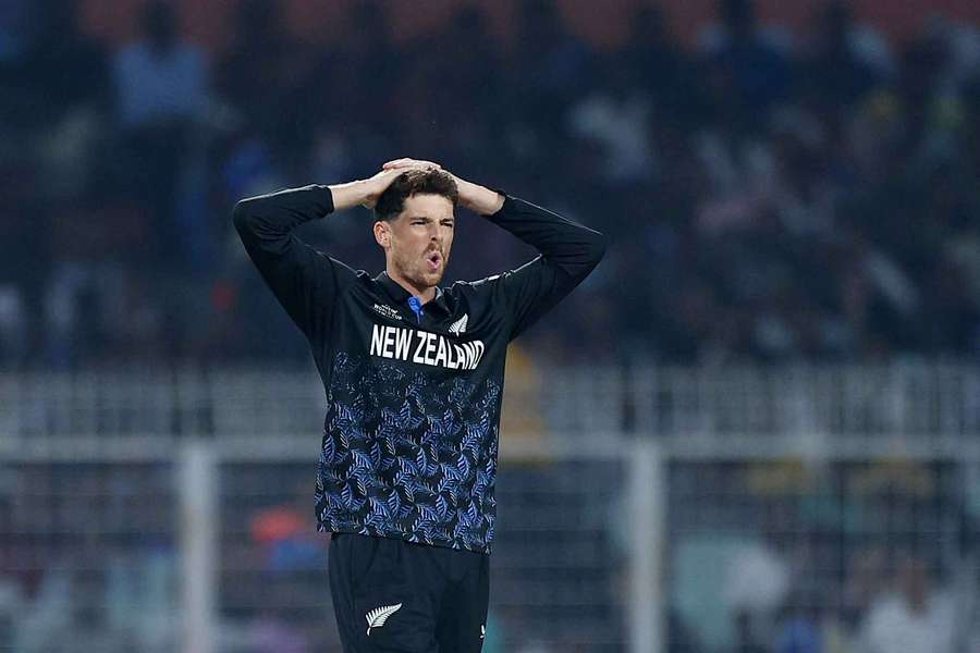 Mitchell Santner looks exasperated during the T20 World Cup final Mitchell Santner looks exasperated during the T20 World Cup final