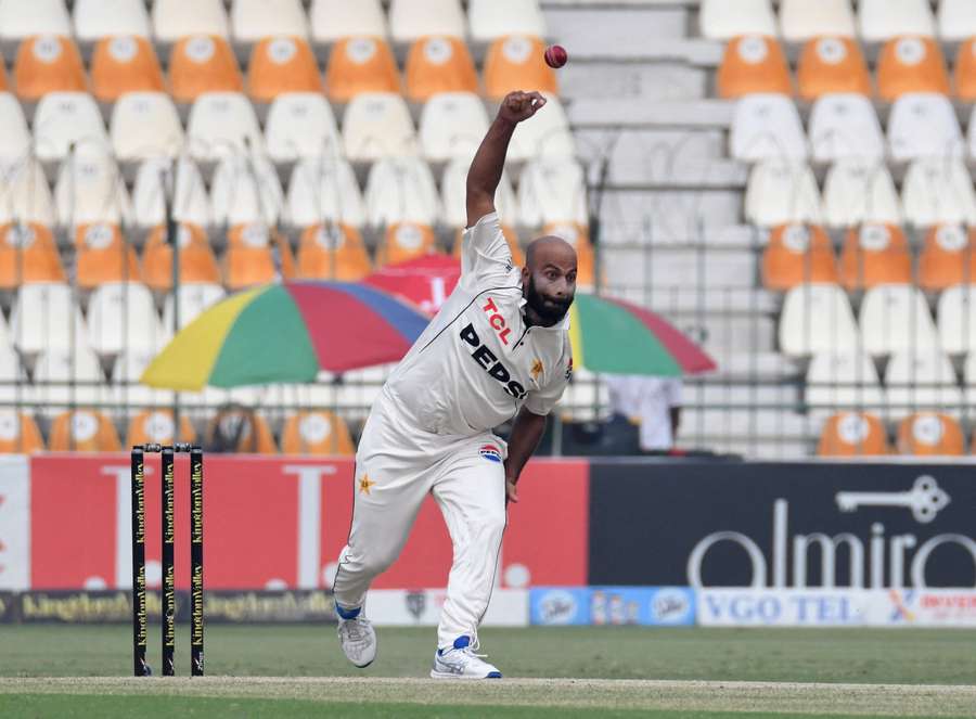 Pakistan's Sajid Khan in action