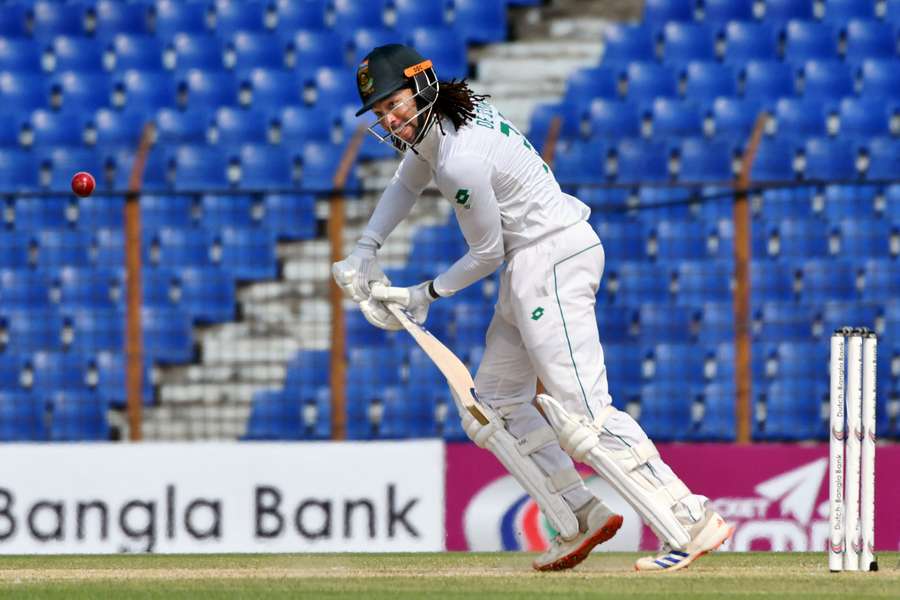 South Africa’s Tony De Zorzi plays a shot during the first day of the second Test