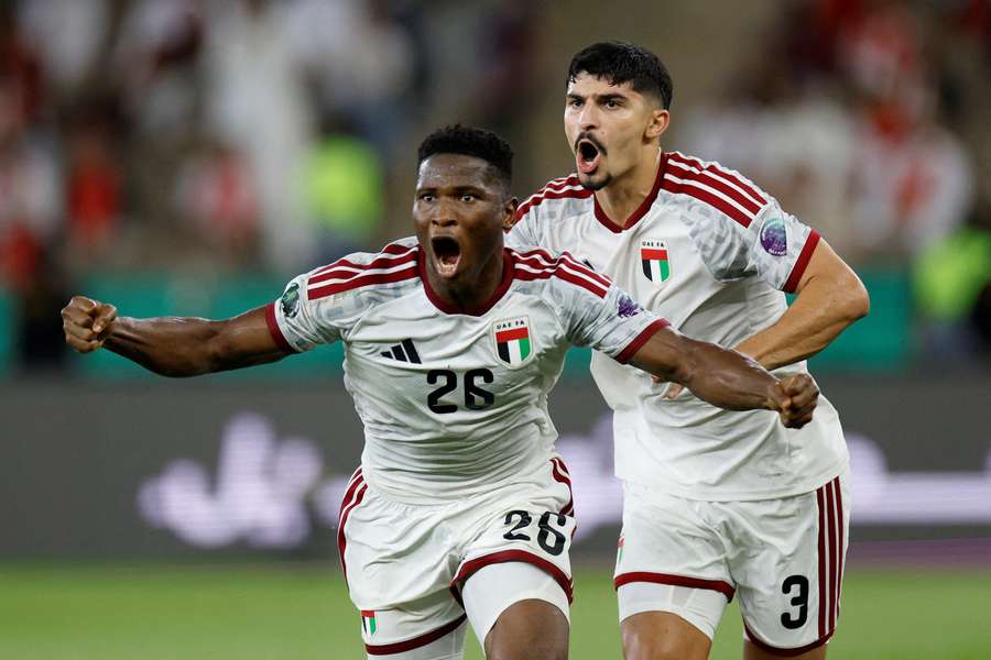 Ousmane Camara celebrates his goal for the United Arab Emirates Ousmane Camara celebrates his goal for the United Arab Emirates