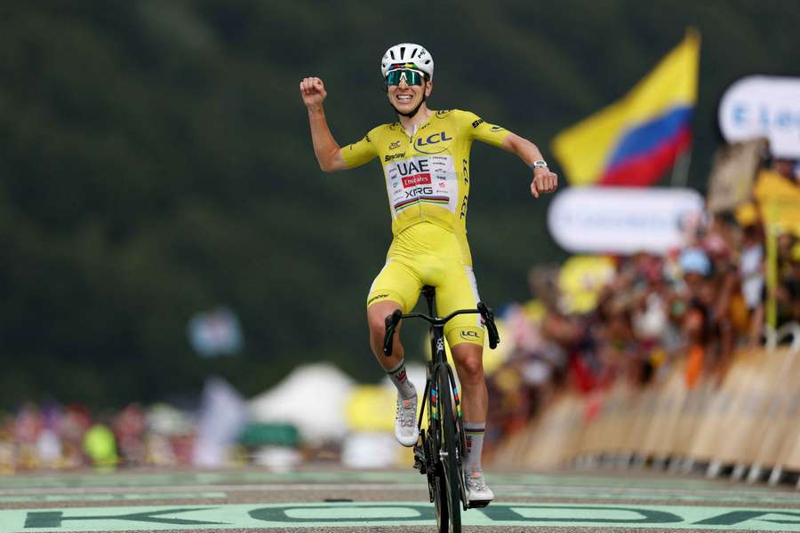 Tadej Pogacar celebrates his fourth stage win of the 2026 Tour de France Tadej Pogacar celebrates his fourth stage win of the 2026 Tour de France