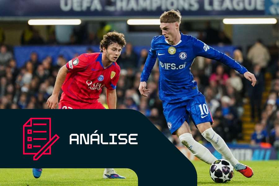 Cole Palmer, do Chelsea, sob pressão de João Neves, do PSG