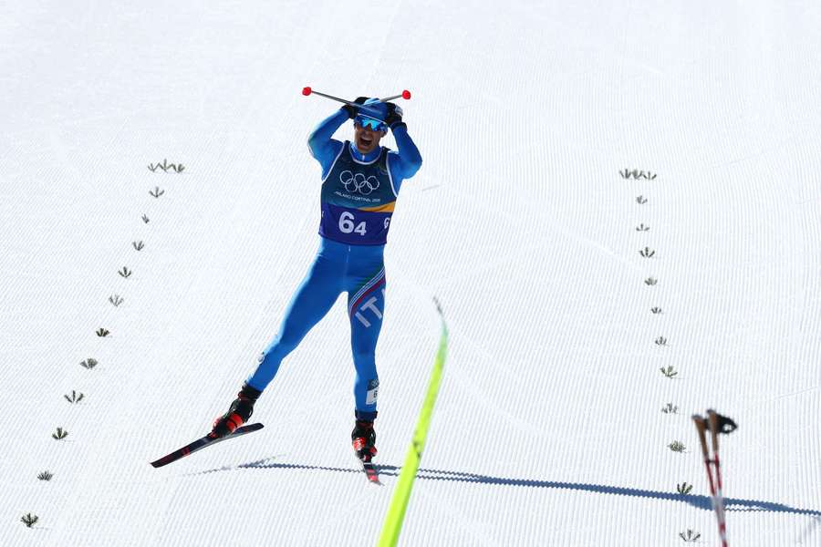 Federico Pellegrino all'arrivo della gara di staffetta Federico Pellegrino all'arrivo della gara di staffetta