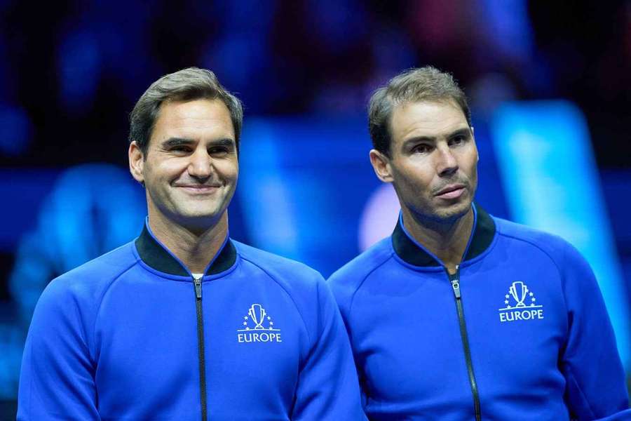 Roger Federer and Rafael Nadal on court at the Laver Cup in 2022