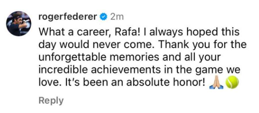 Mensagem de Federer para Nadal