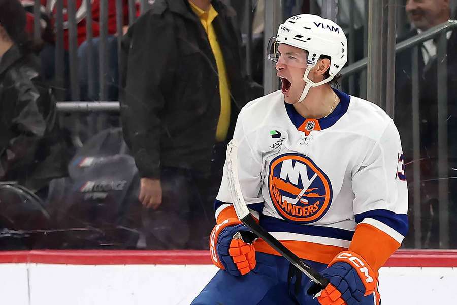 New York Islanders' Matthew Barzal celebrates goal against New Jersey Devils (2025) New York Islanders' Matthew Barzal celebrates goal against New Jersey Devils (2025)
