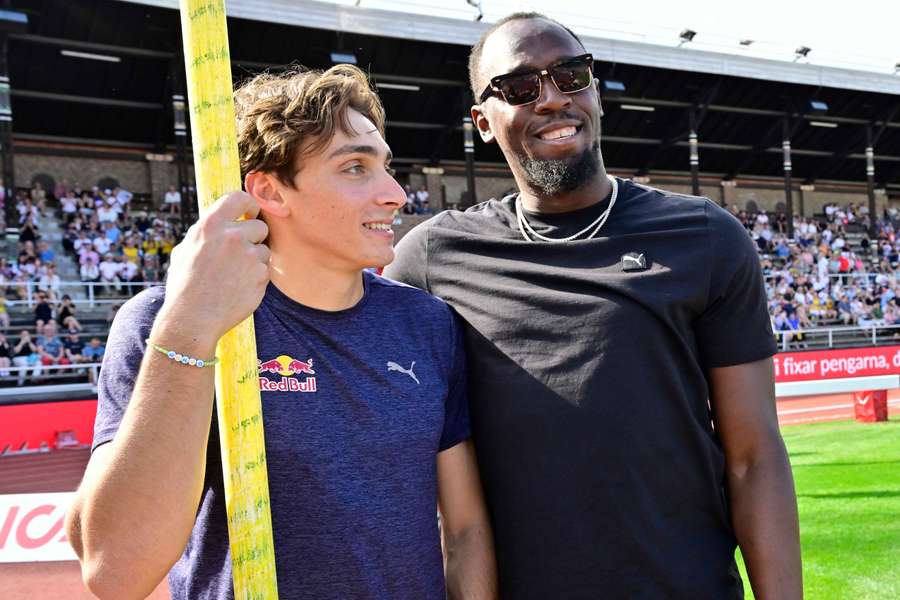 Usain Bolt, junto a Mondo Duplantis en la Diamond League