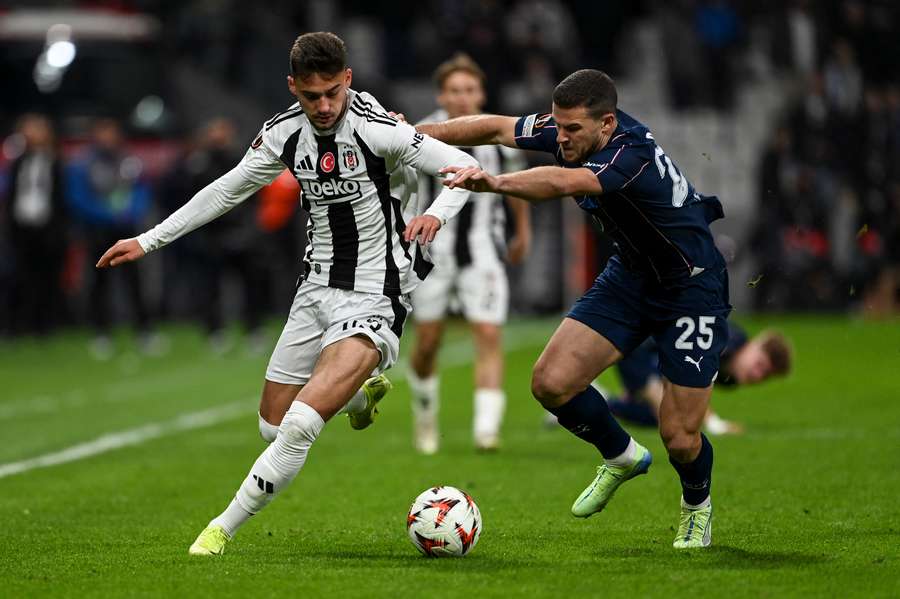 Ernest Muci, left, netted in the 78th minute for the Turkish side