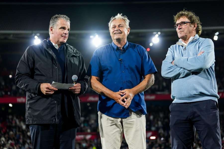 Feyenoord stadium speaker Peter Houtman (middle) bids farewell to the Feyenoord fans Feyenoord stadium speaker Peter Houtman (middle) bids farewell to the Feyenoord fans
