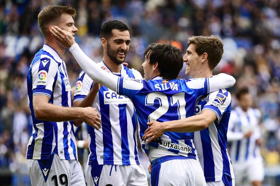 Real Sociedad players celebrate going 2-0 up