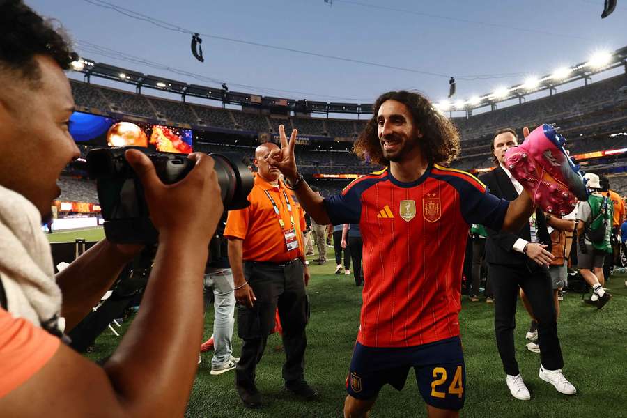 Spain's Marc Cucurella celebrates after the final