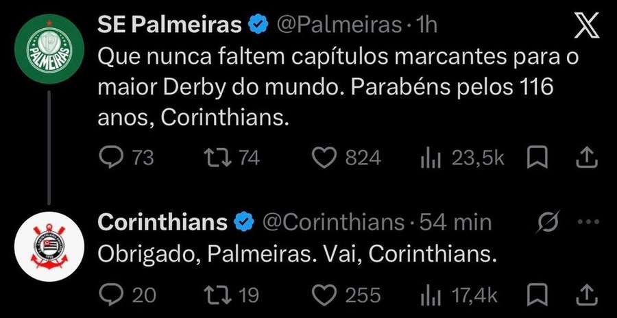 A mensagem do Palmeiras para o Corinthians A mensagem do Palmeiras para o Corinthians