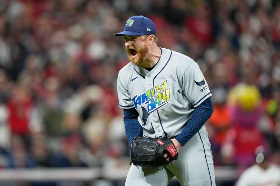 Tampa Bay Rays starting pitcher Drew Rasmussen celebrates during 2026 ALCS Game 5