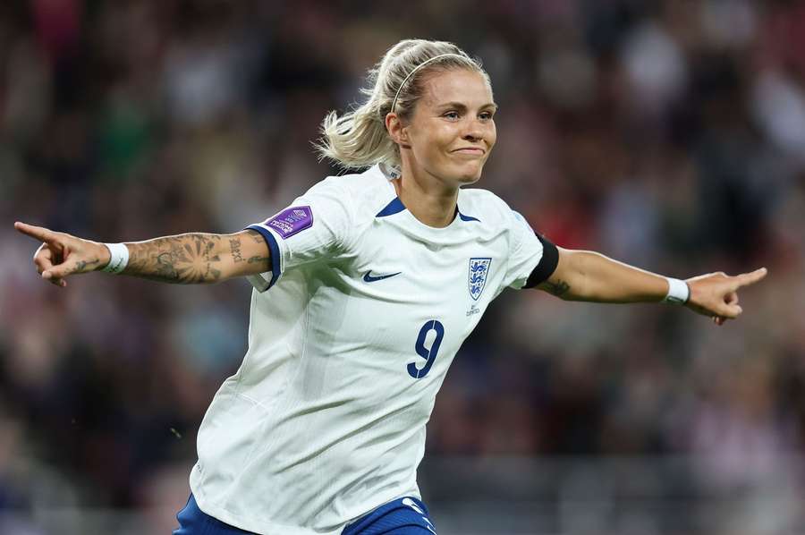 Rachel Daly of England celebrates after scoring only for the goal to be disallowed