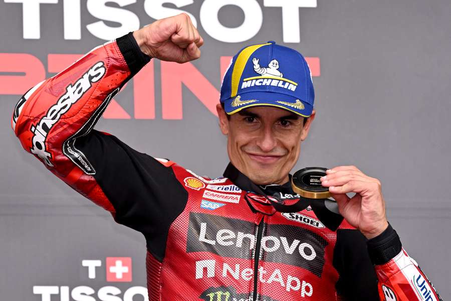 Ducati rider Marc Marquez celebrates after winning the MotoGP sprint race at the Australian MotoGP Grand Prix Ducati rider Marc Marquez celebrates after winning the MotoGP sprint race at the Australian MotoGP Grand Prix