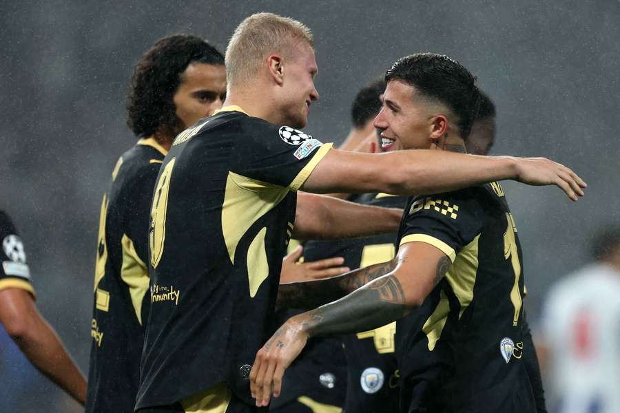 Haaland and Fernandez celebrate after combining for Man City's opening goal Haaland and Fernandez celebrate after combining for Man City's opening goal