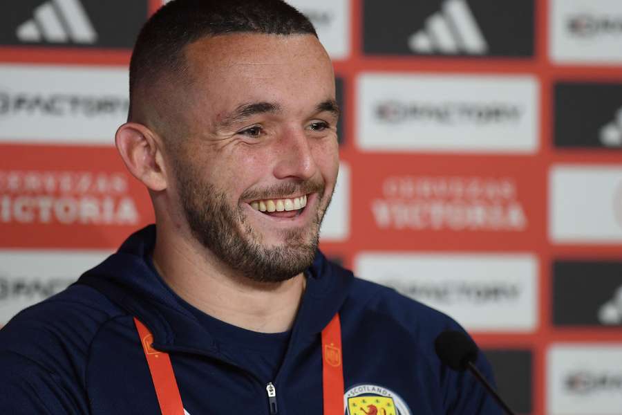 Scotland's midfielder John McGinn addresses a press conference in Sevilla 