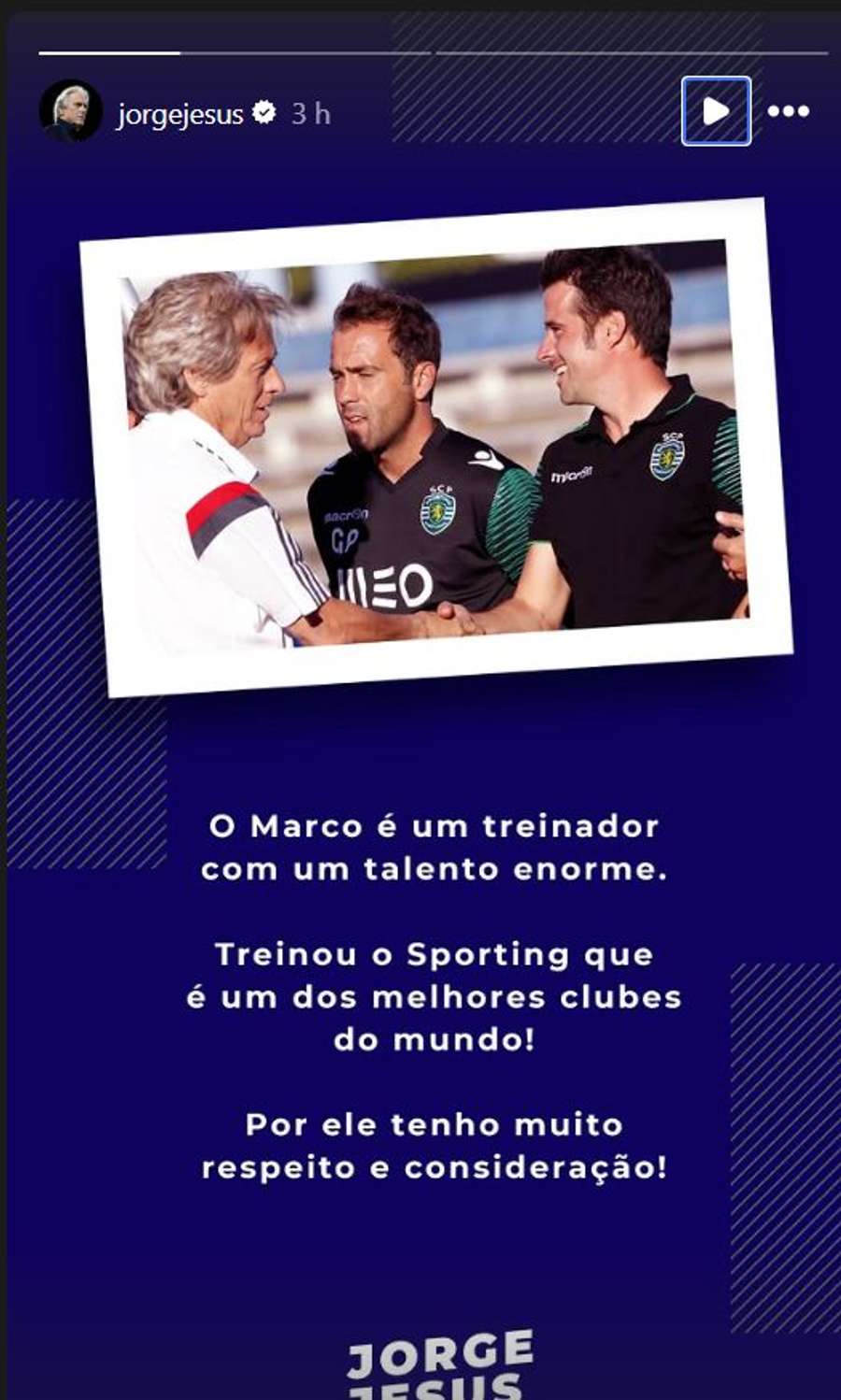 A publicação de Jorge Jesus