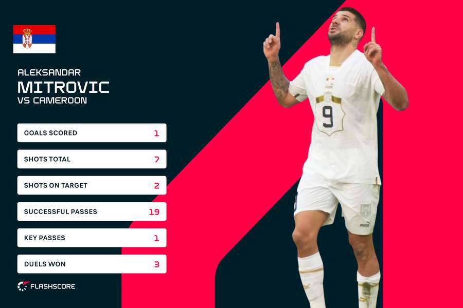 Mitrovic stats vs Cameroon