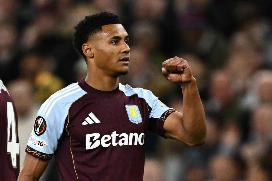 Aston Villa's Ollie Watkins celebrates scoring their first goal 
