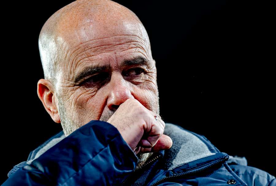 PSV manager Peter Bosz reacting during the Eredivisie game against sc Heerenveen PSV manager Peter Bosz reacting during the Eredivisie game against sc Heerenveen