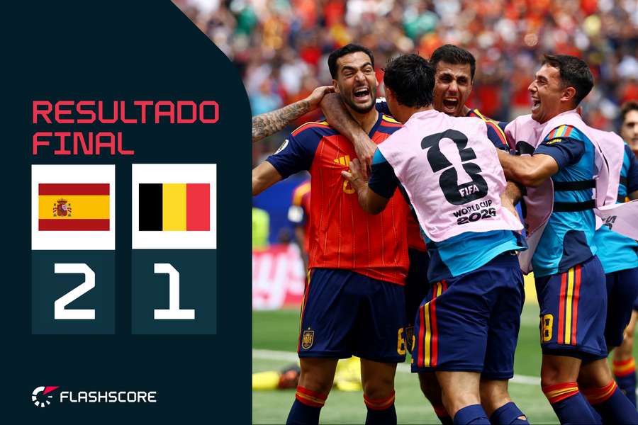 Mikel Merino corre a celebrar o golo da vitória de Espanha frente à Bélgica Mikel Merino corre a celebrar o golo da vitória de Espanha frente à Bélgica