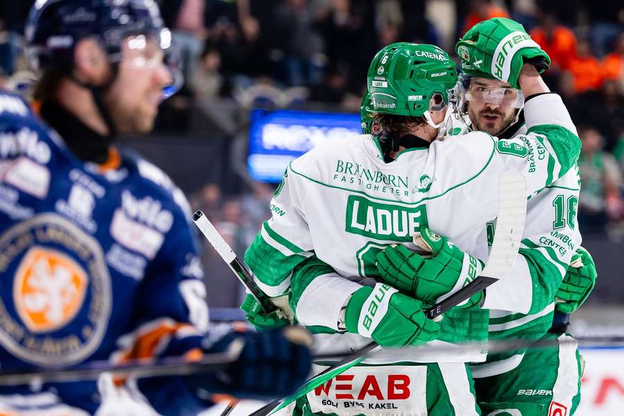 Rogle celebrate their fifth playoff win in a row