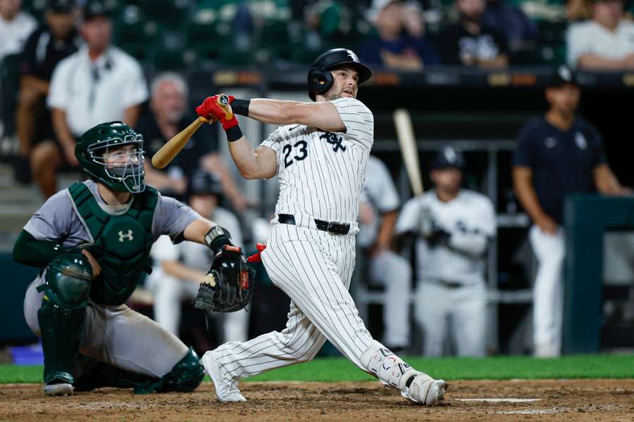 Chicago White Sox outfielder Andrew Benintendi hits a walk-off home run against the Oakland Athletics