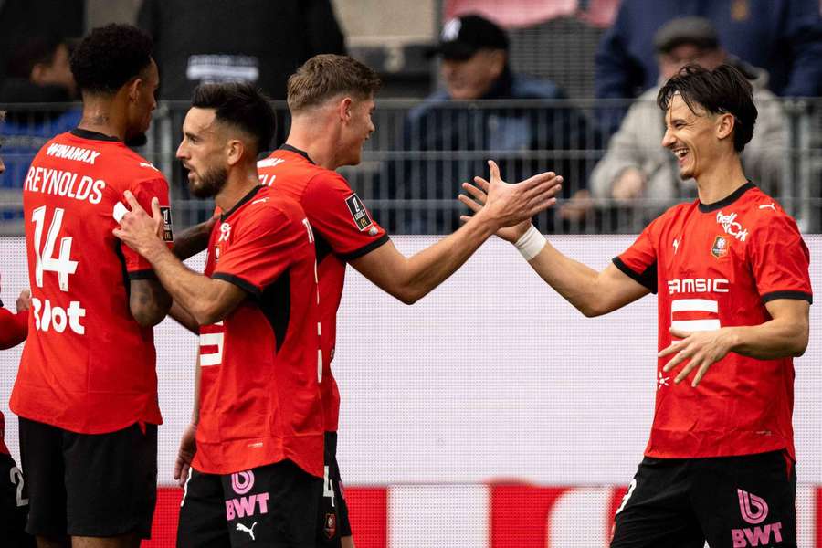 A festa dos jogadores do Rennes