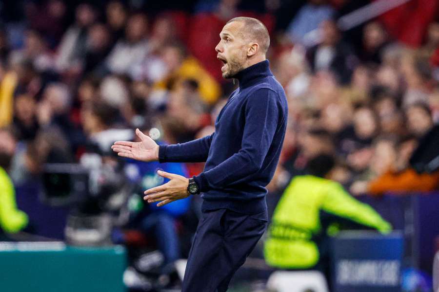 Ajax manager John Heitinga reacts during the Champions League game against Galatasaray Ajax manager John Heitinga reacts during the Champions League game against Galatasaray
