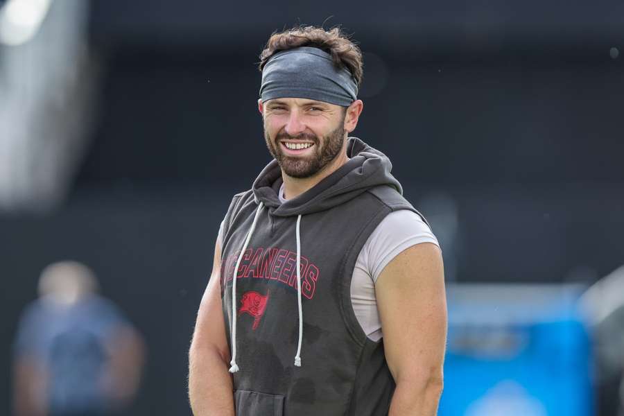 Baker Mayfield warms up before an NFL preseason game Baker Mayfield warms up before an NFL preseason game