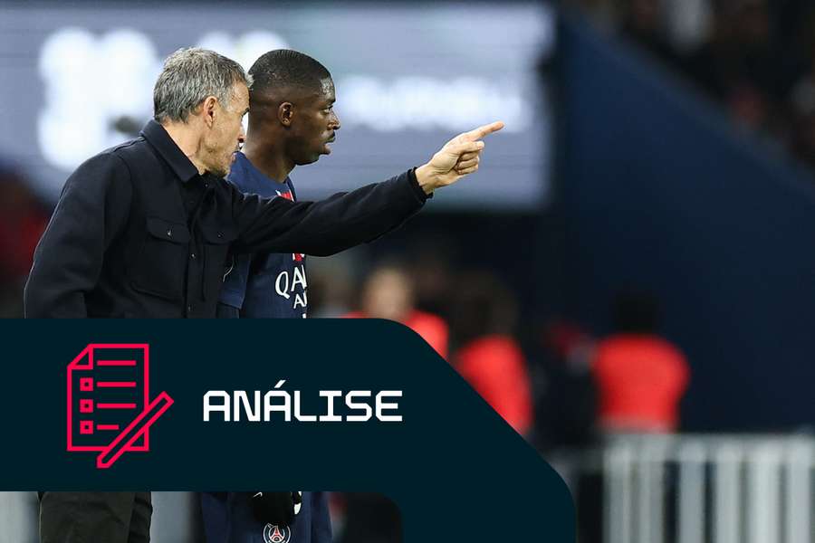 Luis Enrique e Ousmane Dembélé no PSG-Lens.