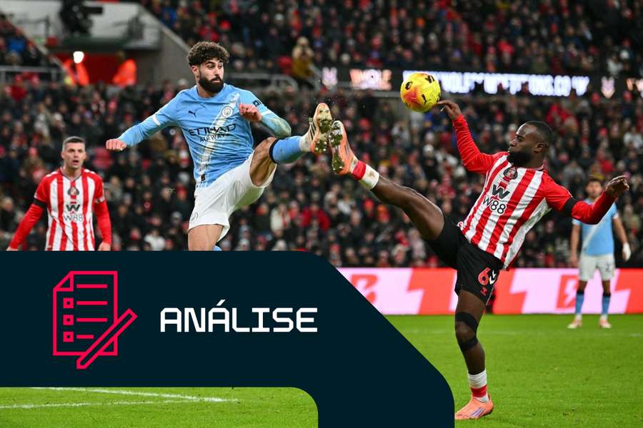 Josko Gvardiol do Manchester City em ação frente ao Sunderland Josko Gvardiol do Manchester City em ação frente ao Sunderland