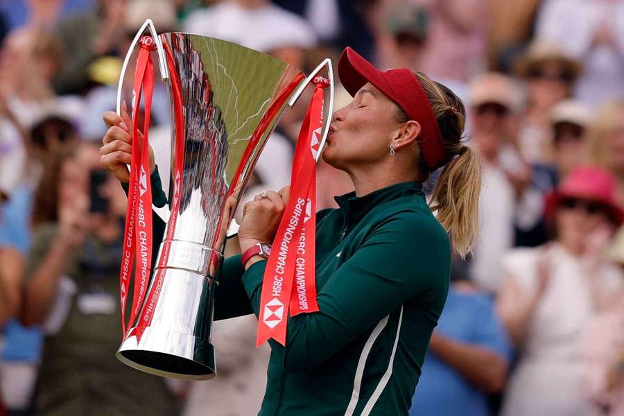 Donna Vekic celebrates with the trophy after winning the final against Emma Raducanu Donna Vekic celebrates with the trophy after winning the final against Emma Raducanu