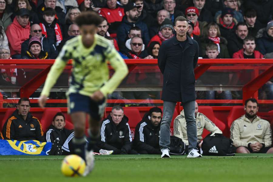 Jesse Marsch reacts during Leeds' match against Nottingham Forest 