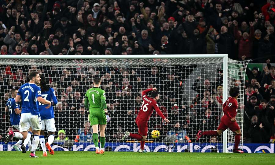 Salah celebrates his goal