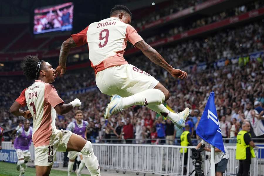 Lyon's Gift Orban celebrates after scoring his side's fourth goal in their  comeback win